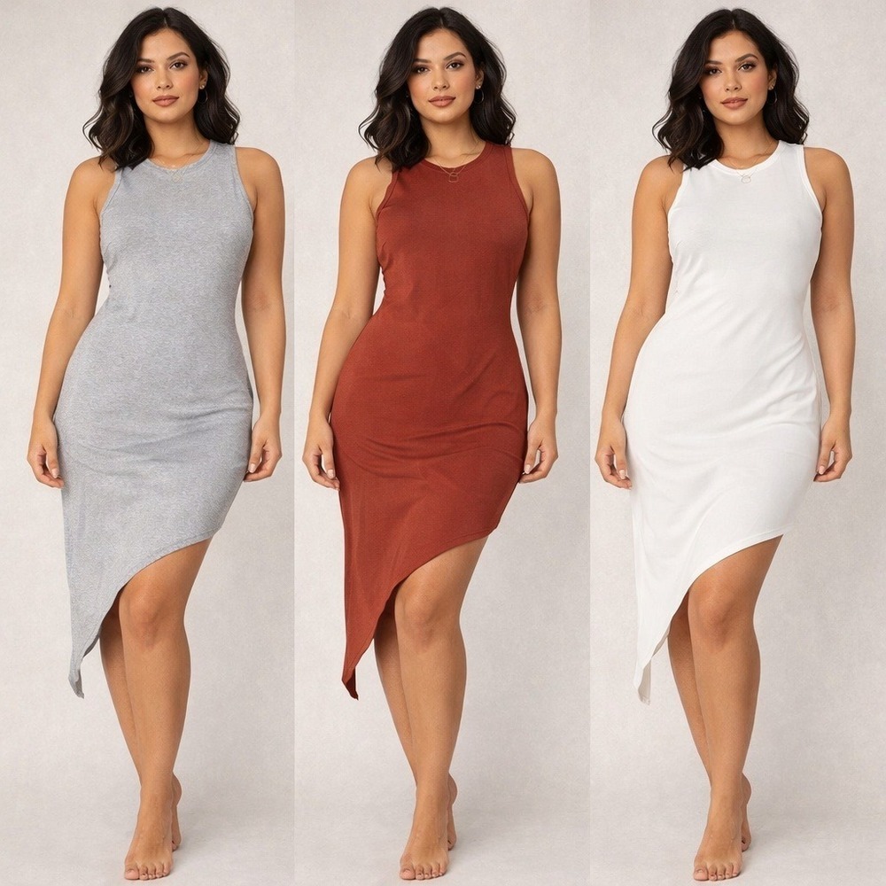 Edges of Her Ribbed Asymmetrical Mini Dress Bundle Gray Burgundy White Women S